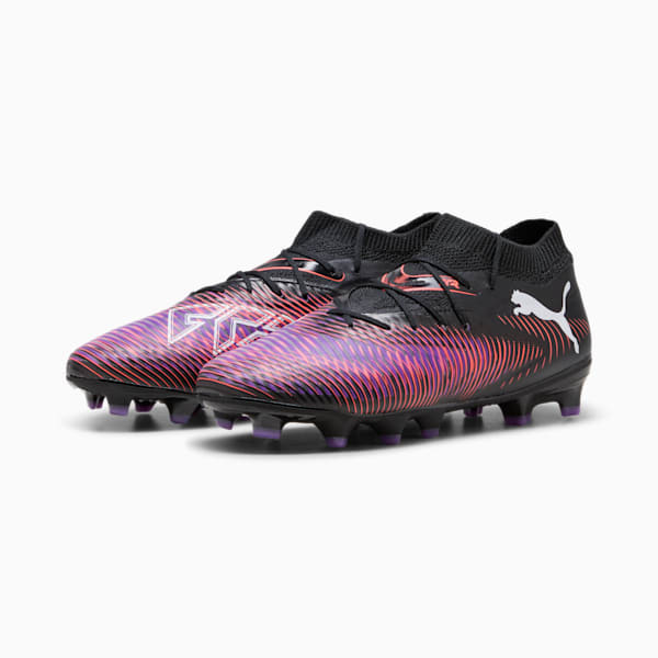 Chaussures de soccer à crampons pour terrain ferme/terrain artificiel FUTURE 8 PRO Enfant et adolescent, PUMA Black-PUMA White-Glowing Red, extralarge
